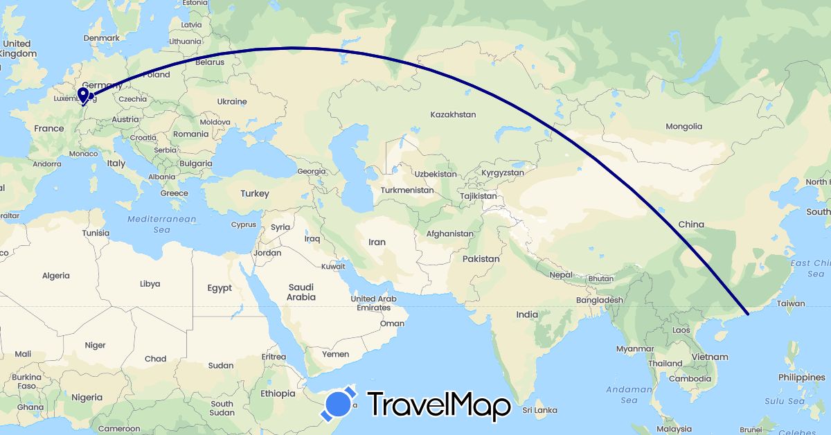 TravelMap itinerary: driving in Germany, France, Hong Kong (Asia, Europe)